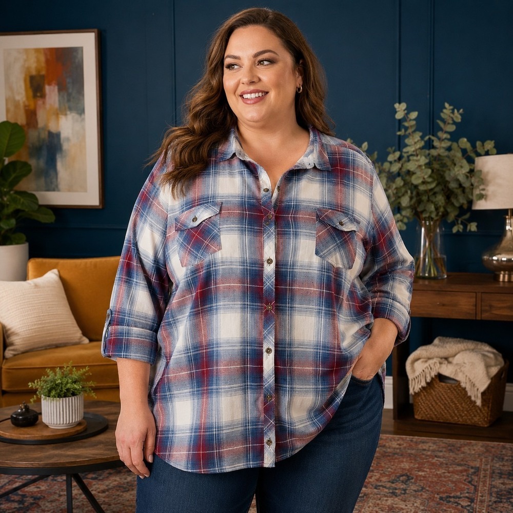 J. Jill Women's 4XL Plus Plaid Tunic Shacket Cottagecore Rustic Chic Western